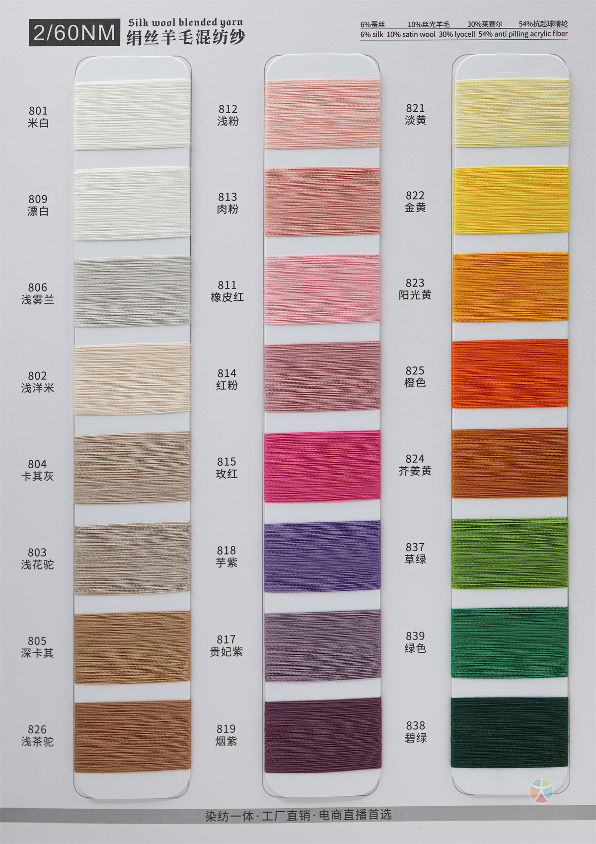 2/60NM 绢丝羊毛混纺纱