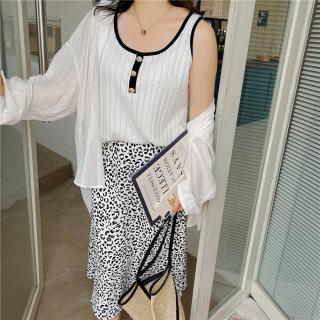 大码女装冰丝针织吊带女2021夏款胖mm宽松撞色显瘦内搭背心