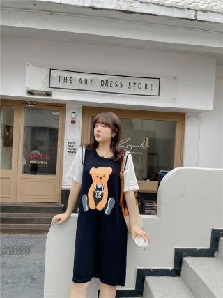 胖mm大码女装200斤短袖针织裙中长款2021春夏新款印花连衣裙