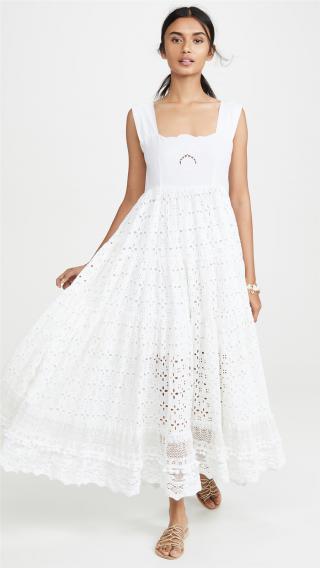 裙子仙女超仙森系吊带裙女夏法式显瘦白色方领连衣裙波西米亚长裙