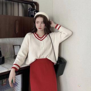 港风复古chic套装女202 1新款秋冬装小个子显高针织毛衣两件套减龄