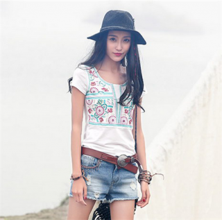 百搭刺绣针织修身短袖T恤