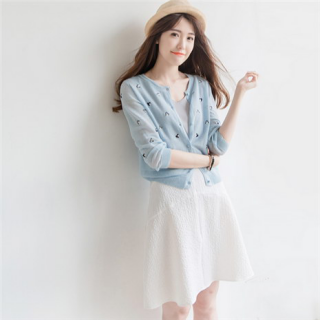 俏皮小桃心刺绣薄款苎麻针织开衫