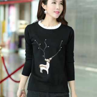 刺绣订珠长袖打底衫