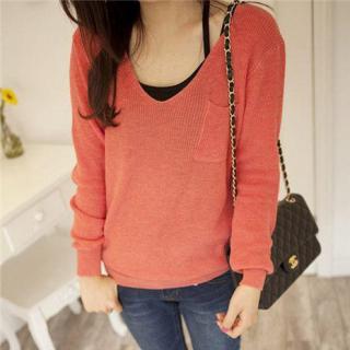 V领女款套头毛衣