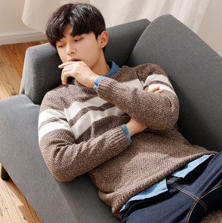 新款宽松毛衣男圆领韩版潮流个性针织衫