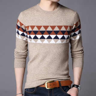 韩版加厚帅气保暖圆领针织羊毛衫冬季