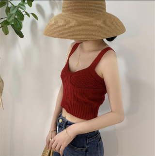 韩版性感低胸短款针织吊带背心